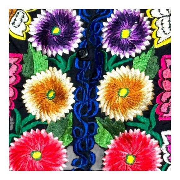 Handmade Dos Mundos Guatemalan Vest Colorful Floral Butterfly Embroidery M - Picture 2 of 5